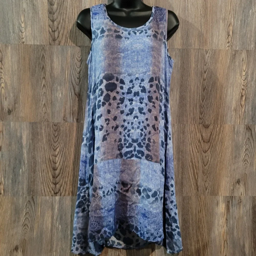 Parsley & Sage Tank Dress Size S Blue Abstract Animal Print Lightweight Artsy